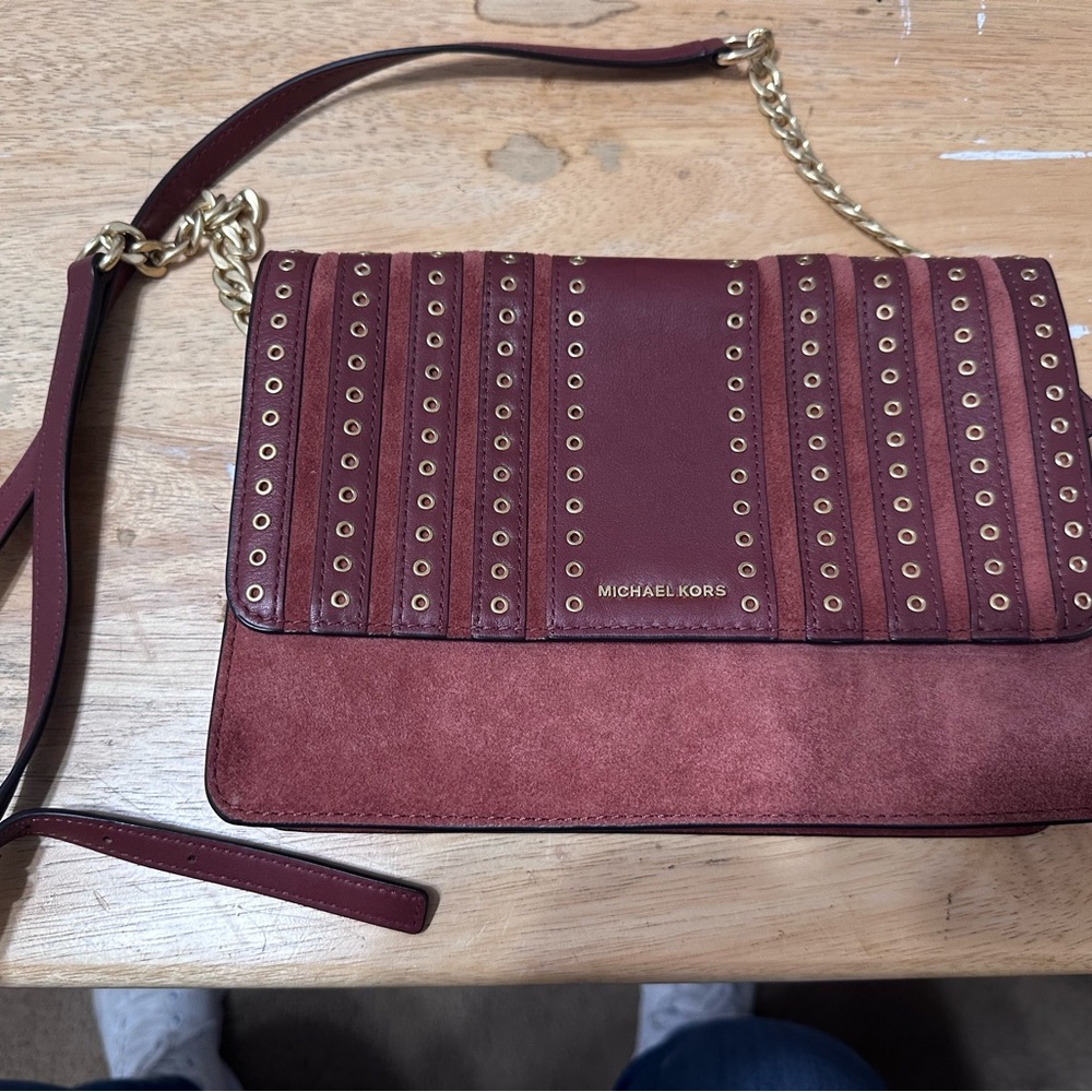 Michael Kors Red and Gold Crossbody Bag with Chain Strap